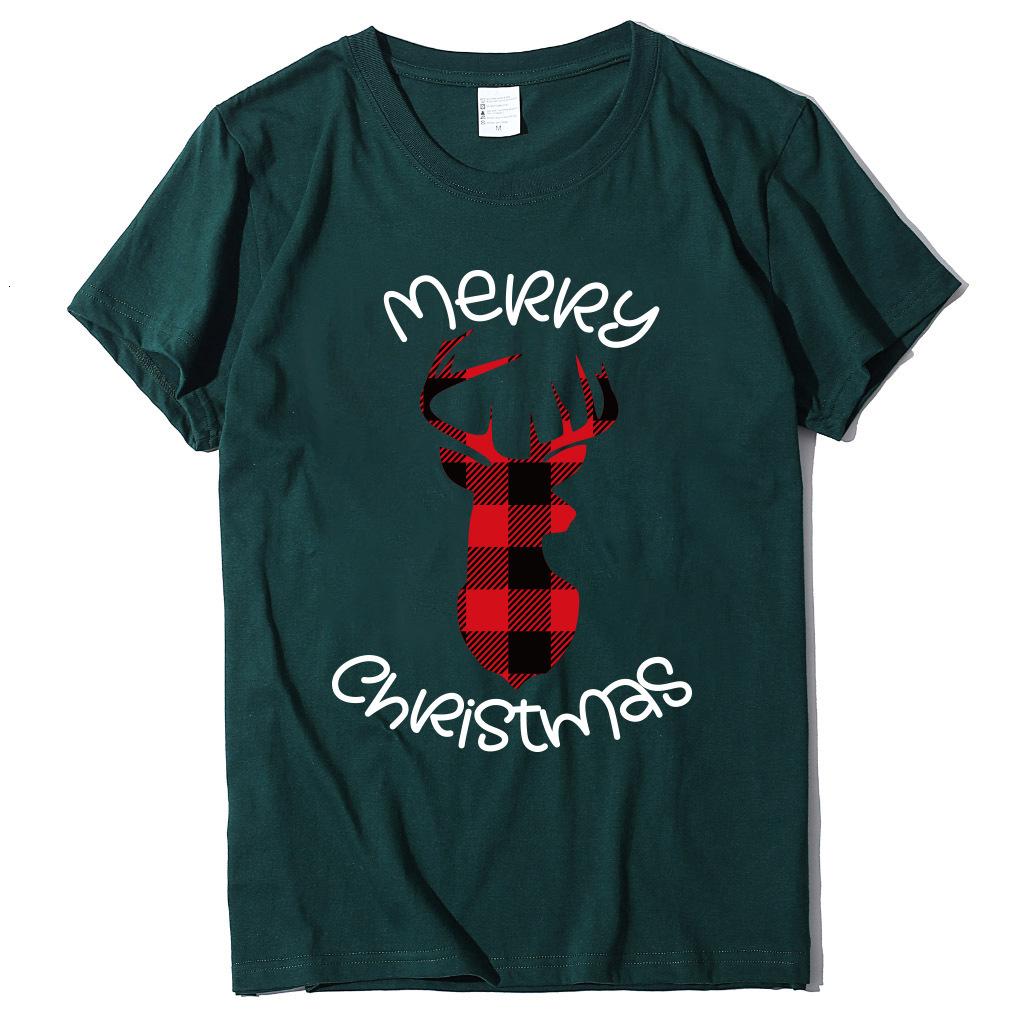 Round neck short sleeved series Christmas stag print women's T-shirt autumn trend loose fit dongdumaoyi