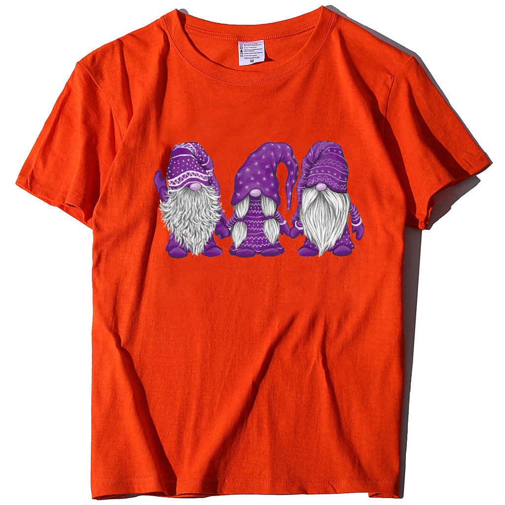 Short Sleeve Three Santa Claus Printed T-shirt Christmas Women's Top dongdumaoyi