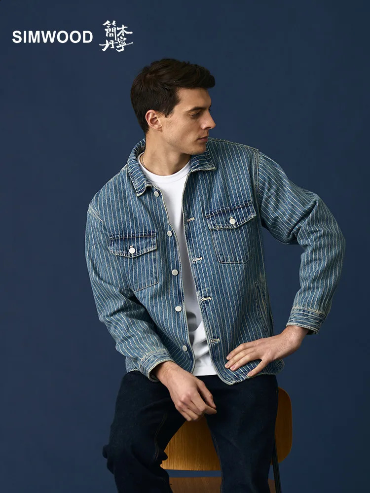 High Stranded Series Autumn Oversize 125 OZ Fabric Vertical Striped Denim Jacket 240824