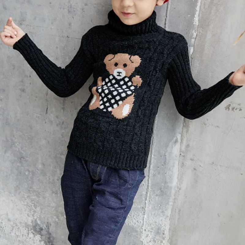 1-8 years warm and cute winter boys and girls sweater cartoon bear knit bottom turtle neck childrens birthday gift sweaterW240824