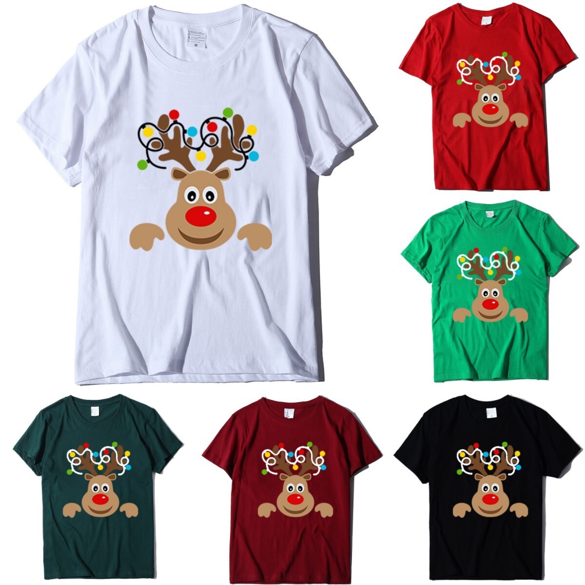 Round neck loose fitting short sleeved series Christmas deer women's T-shirt dongdumaoyi