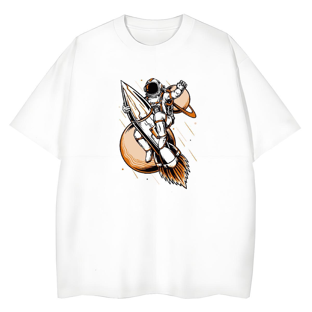 High quality Women Tees 100% Cotton 230g cosmonaut Spring Summer Womens T Shirts Round Neck Short Sleeve Cartoon Printing L-4XL Tee Shirt