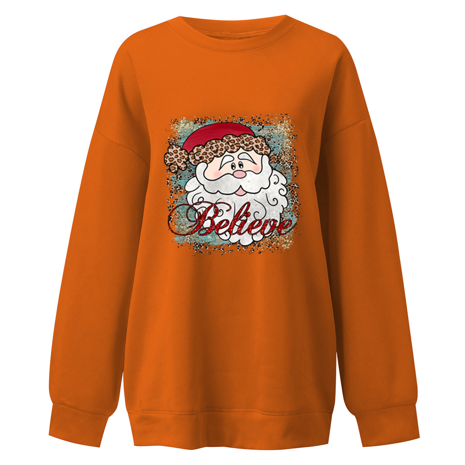 New plus size with believe pattern print and shoulder drop Christmas women's hoodie round neck dongdumaoyi