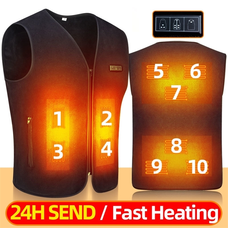 10 Areas Heated Vest Men Women Usb Electric Self Heating Vest Warming Waistcoat Heated Jacket Washable Thermal Heated Clothes 240824