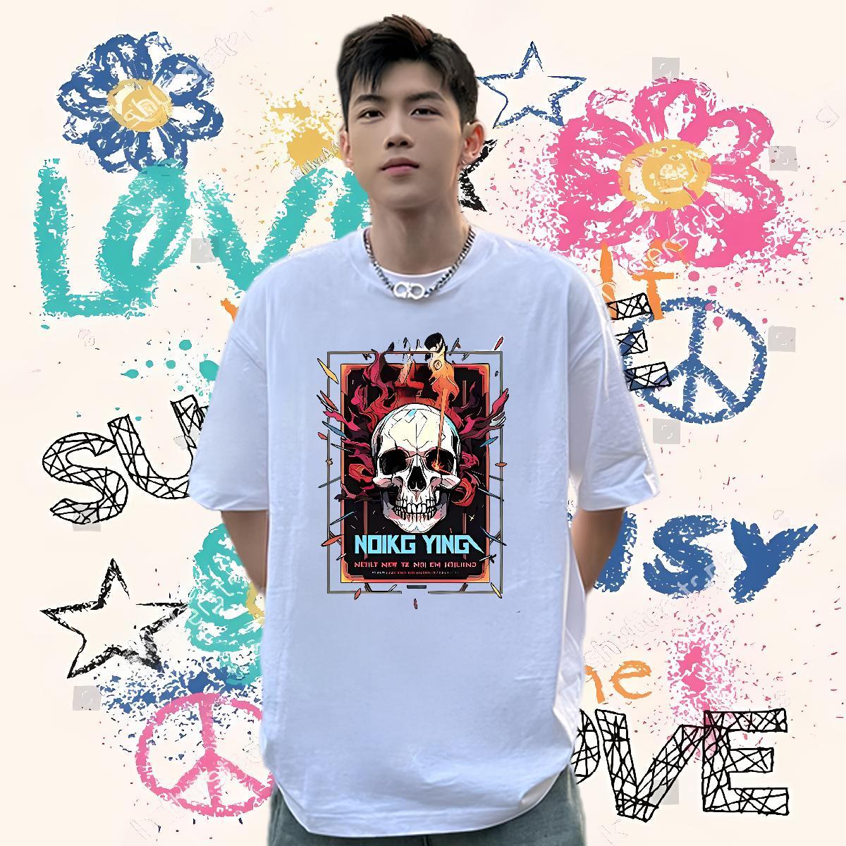 Cool Mens T Shirts 100% Cotton 230g skull Casual Daily Wear White Plus Size Breathable Men Tops Tees 2024 Summer Top Tees