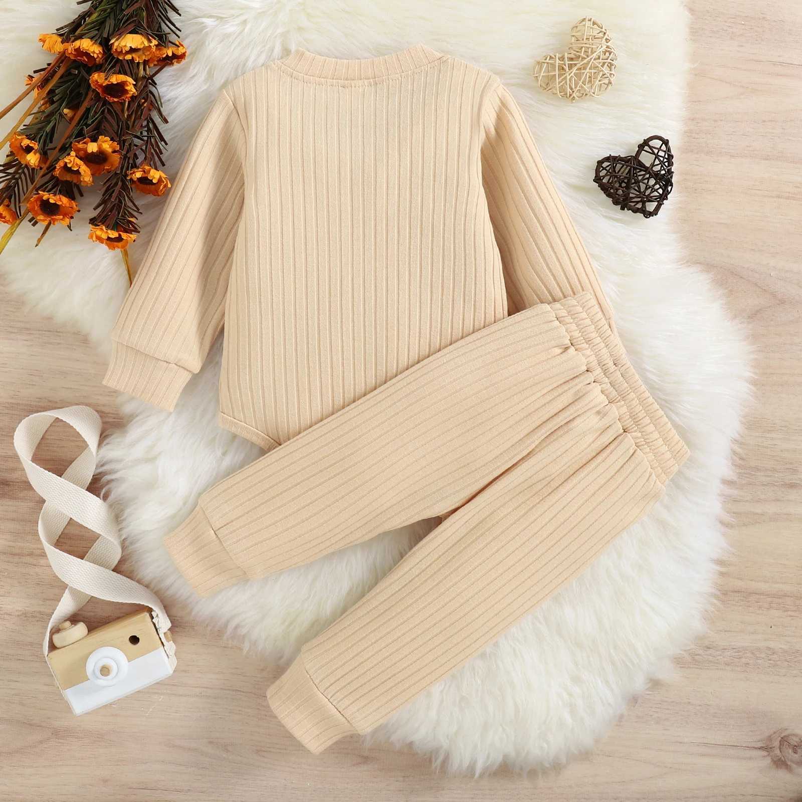 2PCS Autumn Boys and Baby Age 0-2 Two Color Towel Embroidered Rainbow Long Sleeve Set+Solid Color Pants Set W240824