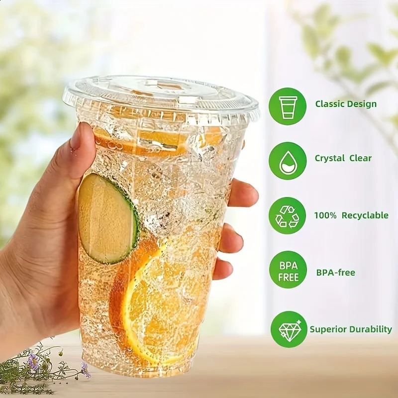 50 sets of 12/16/20OZ plastic cups with lids transparent disposable cups used for party iced coffee smoothies milkshakes and cold drinks 240826