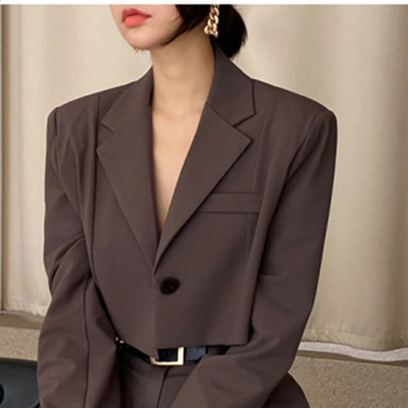 Office Lady Blazer Suits Vintage Two Piece Set Women Long Sleeve Short Blazer High Waist Wide Leg Long Pants 2 Piece Outfits 240826