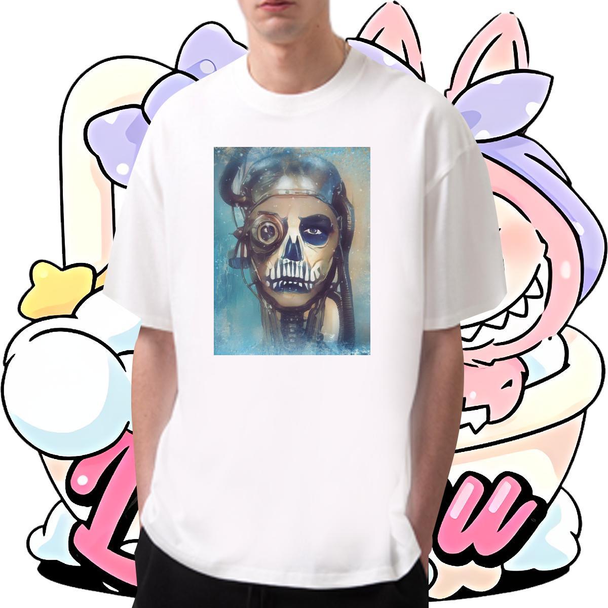 Loose Fit Mens T Shirts 230g Cotton skull Daily Wear Custom Print Plus Size Pure Cotton Men Clothes T-Shirt 2024 New Tops Tees