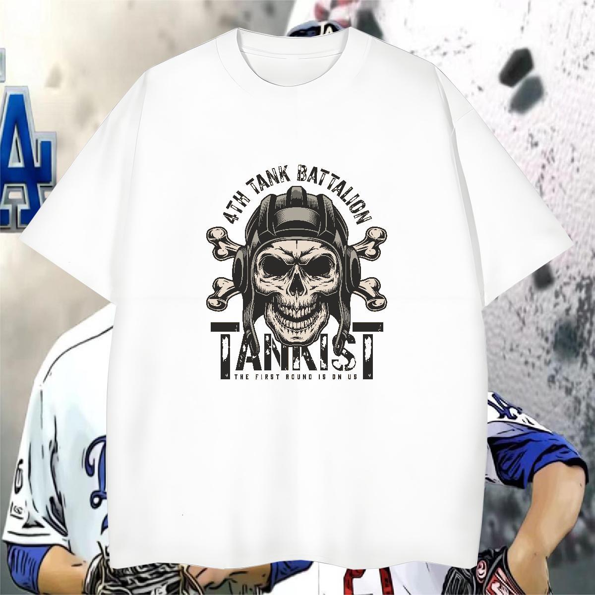 Loose T Shirt For Man 230g Pure Cotton skull Street Custom Cartoon Breathable Soft Men Tees Free Shipping Tops Shirt