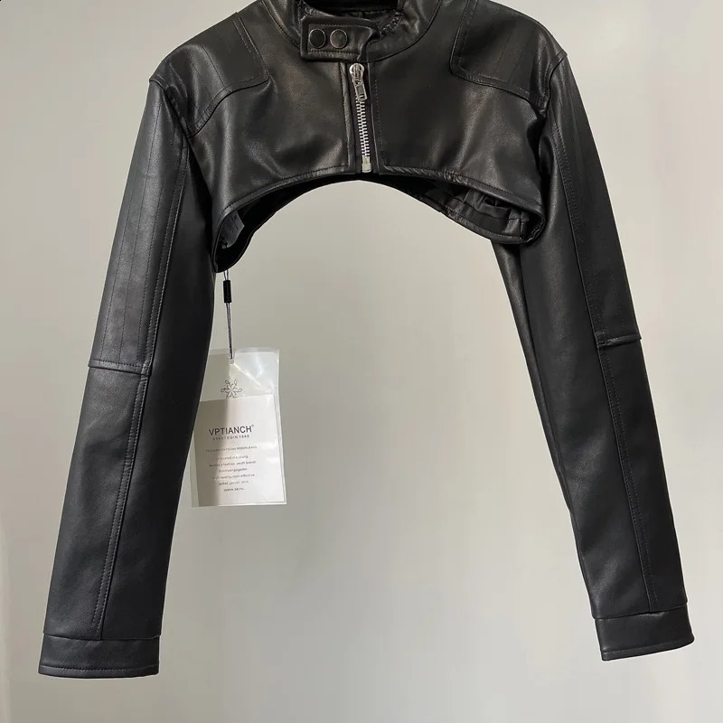 Retro black leather jacket womens cut zipper jacket womens bicycle jacket womens Smock top womens street shorts motorcycle jacket 240827
