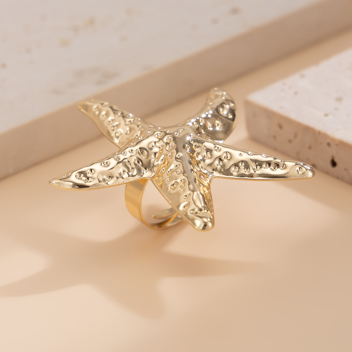 Jewelry vacation style starfish alloy beach imitation pearl adjustable ring