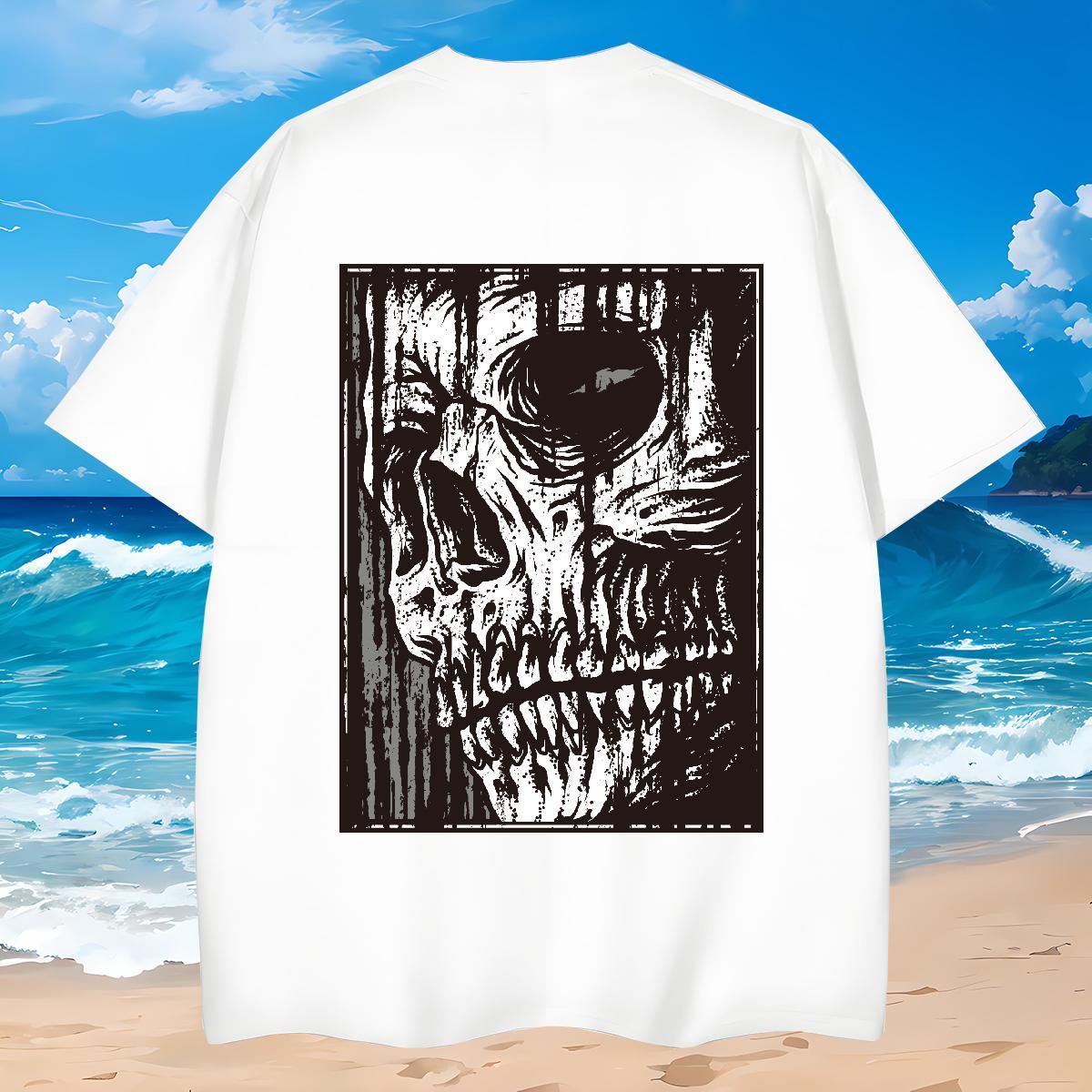 Popular T-Shirts 100% Cotton 230g skull Beach Customized Crew Neck Breathable Men Tops Tees Designer Fashion Clothings