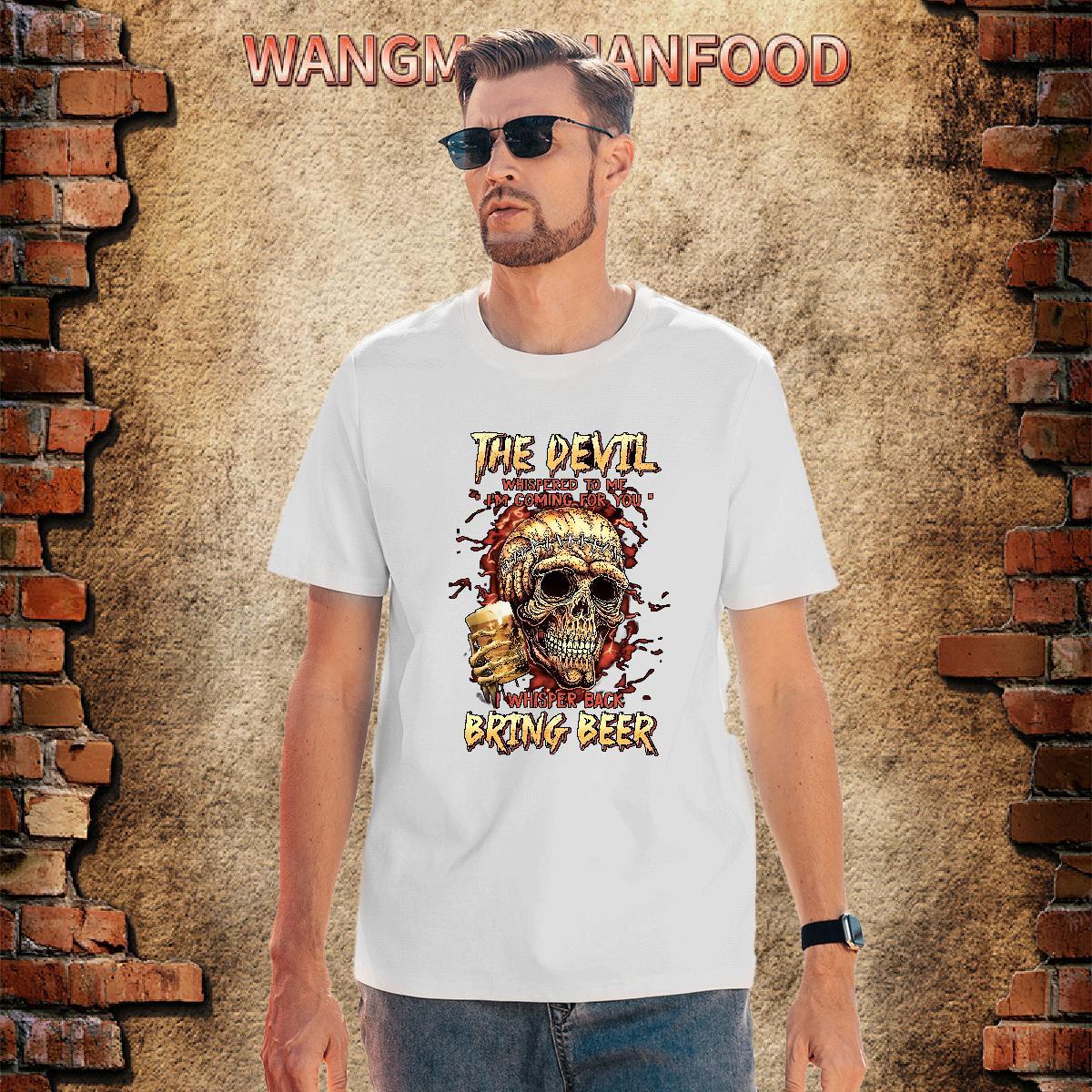 Wholesale Mens T Shirts 230g Cotton skull Beach Black Oversized Short Sleeve O-Neck Tshirt for Man Woman DIY Customized Clothes