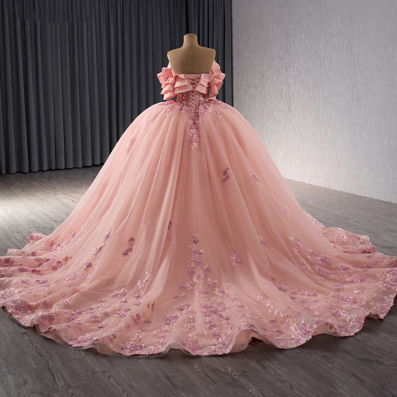 Luxury Pink Shiny Quinceanera Dresses Off Shoulder Applique Lace Tull Vestidos 15 De XV Anos XV Brithday Sweet 16 Dress