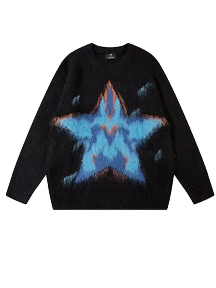 Womens white floral sweater Harajuku Korean Y2k long sleeved star skydiving knitted retro 2000s oversized autumn clothing w240826