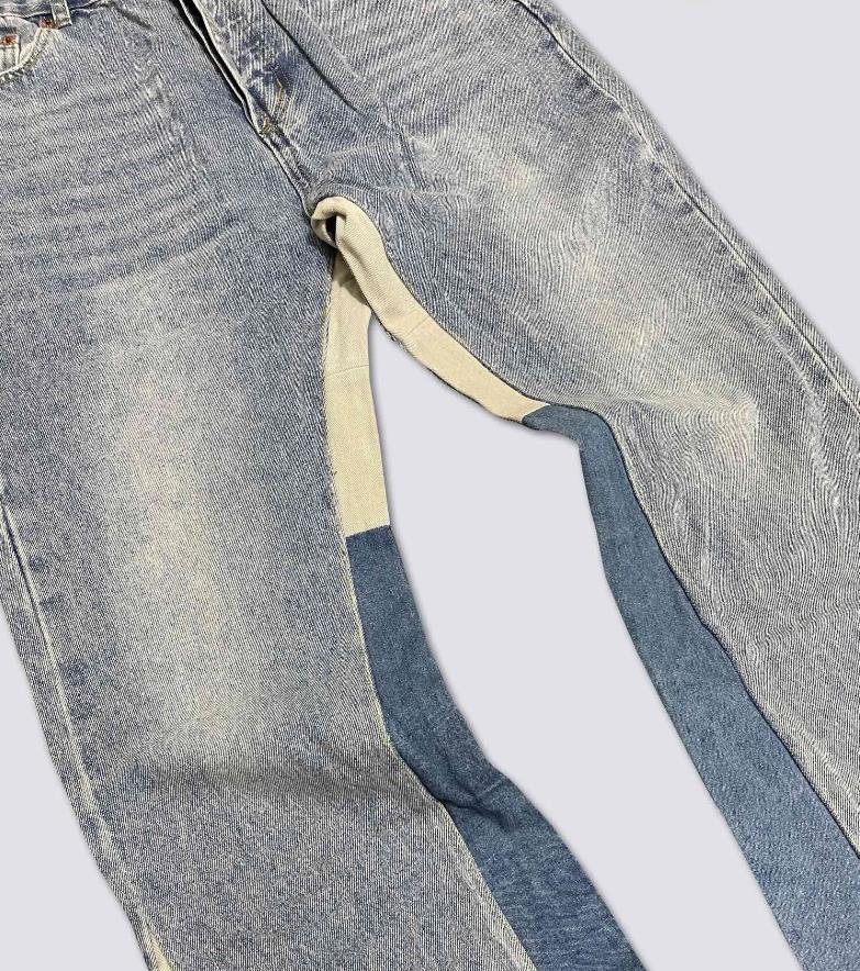 Men's Designer Patchwork Bell Bottoms Baggy Jeans For Men Straight Y2k Washed Old Brand Denim Trousers Oversized