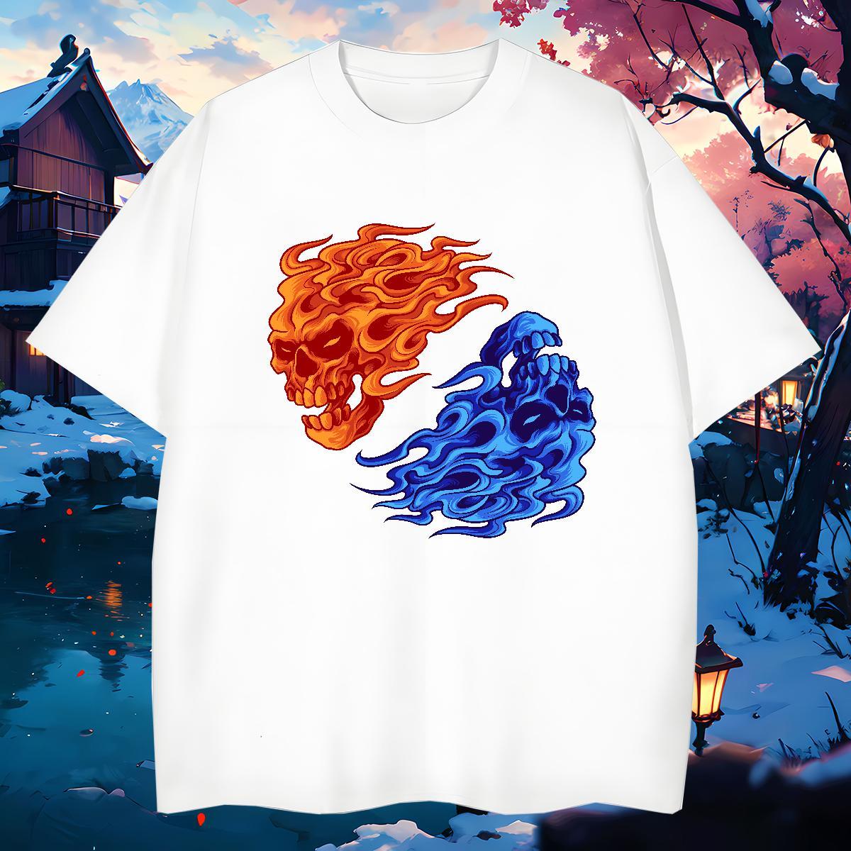 Cool T-Shirts for Men 230g 100% Cotton skull Hip Hop Street White Plus Size Breathable Couples T Shirts 2024 Summer Clothings