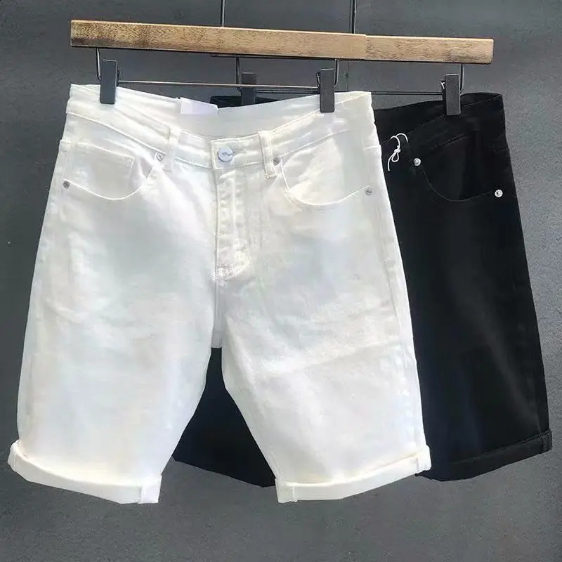 Summer Streetwear Fashion Men Clothing White Denim Shorts Koreon Casual Male Thin Pockets Versatile Sports Straight Short Pants 240824