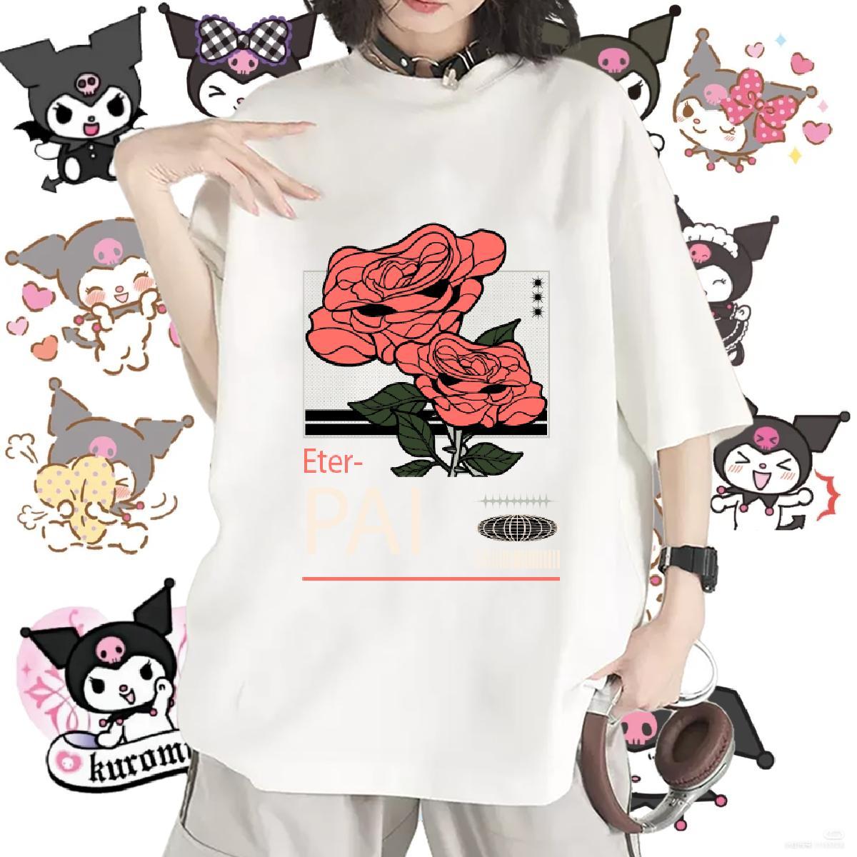 Female Women Tshirts 230g Pure Cotton flower Spring Summer Women T Shirts Short sleeve Soft Anime Clothes Shirt