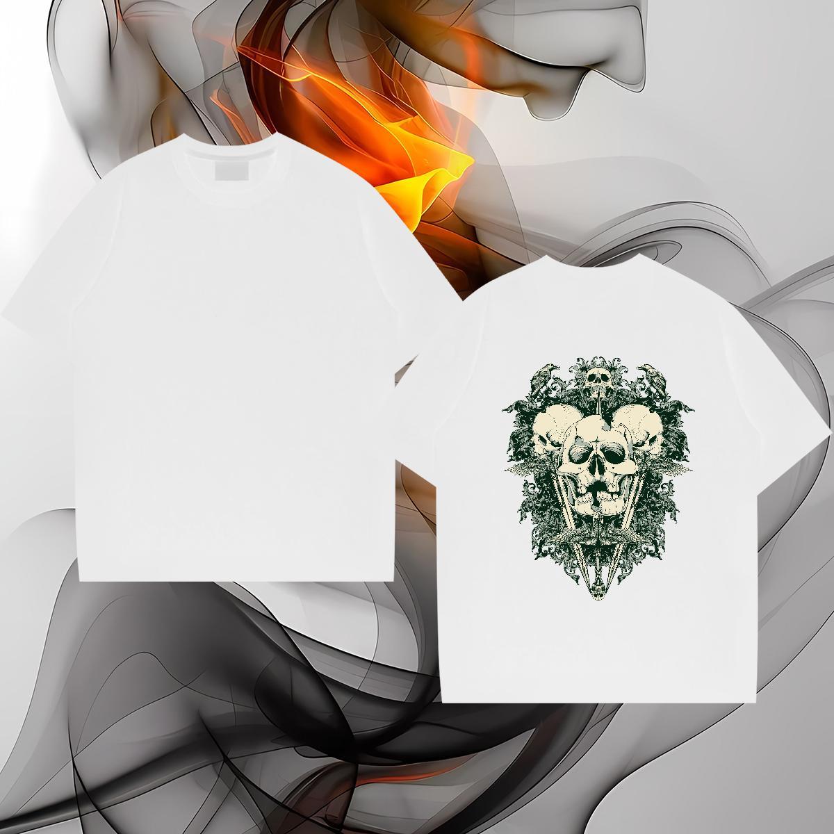 TOP Quality T-Shirts 230g Pure Cotton skull Daily Outfit Plus Size Cartoon Breathable Soft Men Tees Classic Tshirts