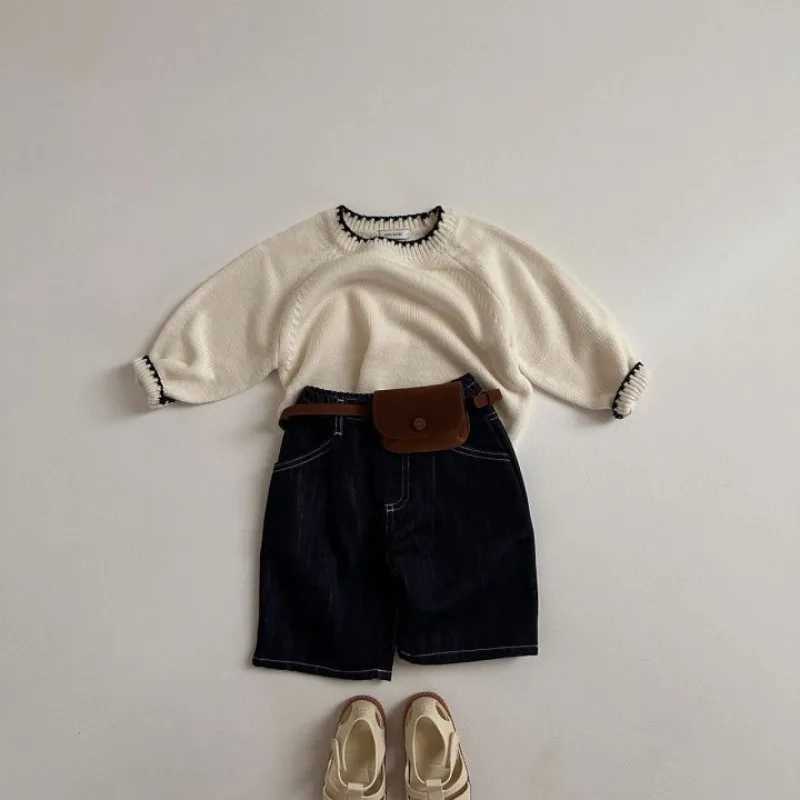 6M-6Y Winter Baby Boy Retro Velvet Sweater Childrens Spring Solid Knitted Loose Top Childrens Soft Thick Knitted ClothingW240824