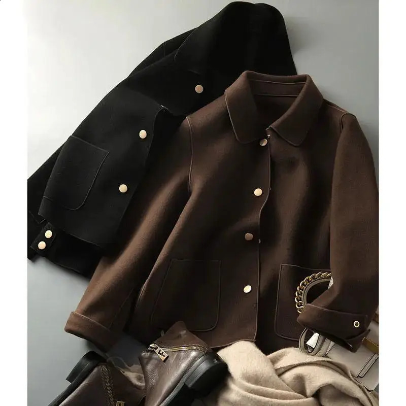 Womens Short Jacket Autumn Button Slimming Jacket Womens Solid Color Khaki Convertible South Korean Womens Jacket 240826