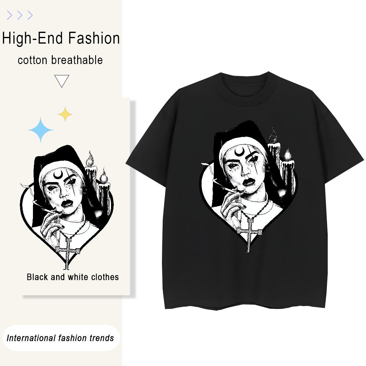 5A Couples T Shirts 230g Pure Cotton nun Hip Hop Street T-Shirts for Women Crew Neck DIY Anime Printed Clothes Shirt