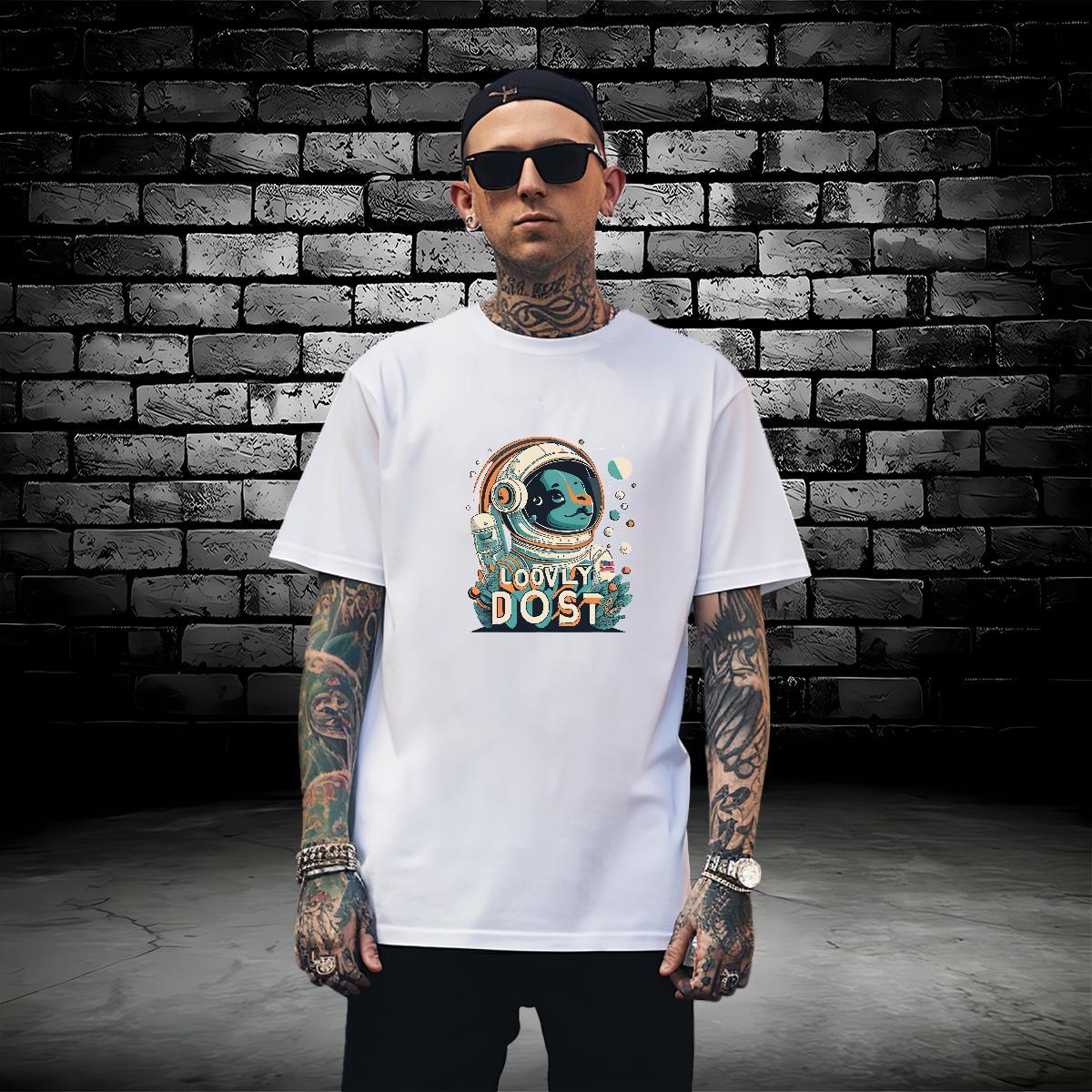 Comfortable T shirt 230g Cotton spaceman Spring Summer Asian Size O Neck Short Sleeves Tshirt for Man Woman DIY Customized Tops Shirt