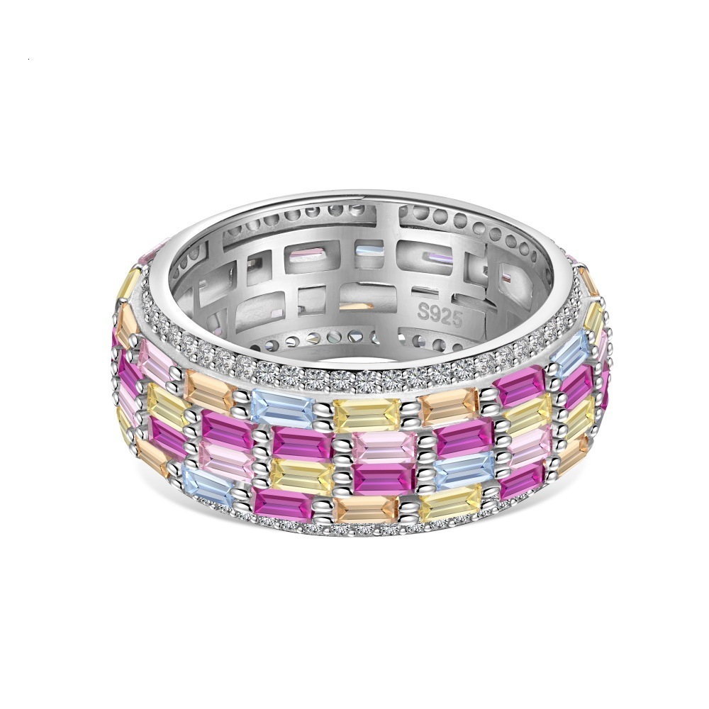 Korean version new S pure sier full of diamonds, dopamine, zircon inlay, fashionable and versatile women's closing ring
