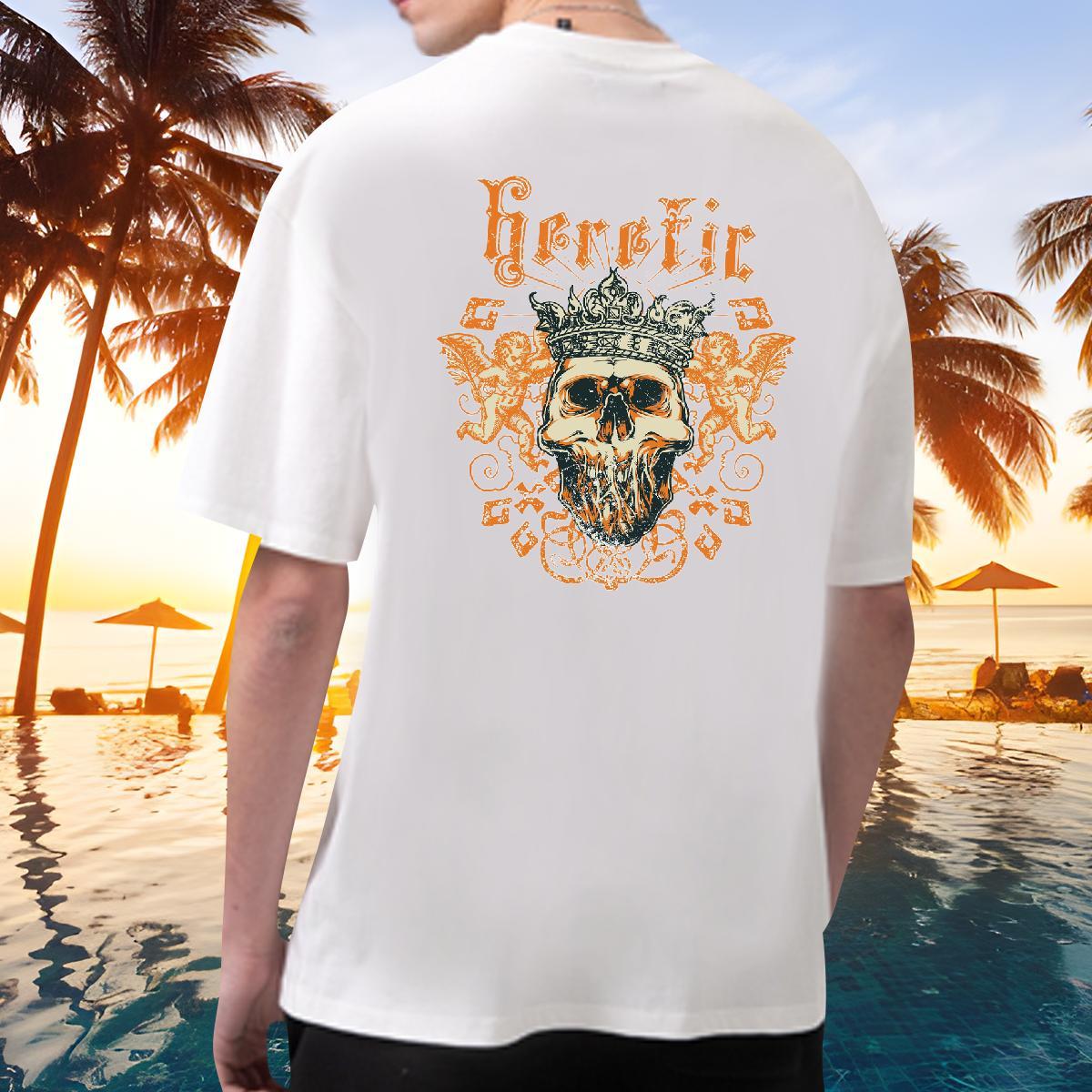 Brand T Shirts Men 230g Cotton skull Outdoor DIY Printed Crew Neck Breathable Couples T Shirts Classic Top Tees