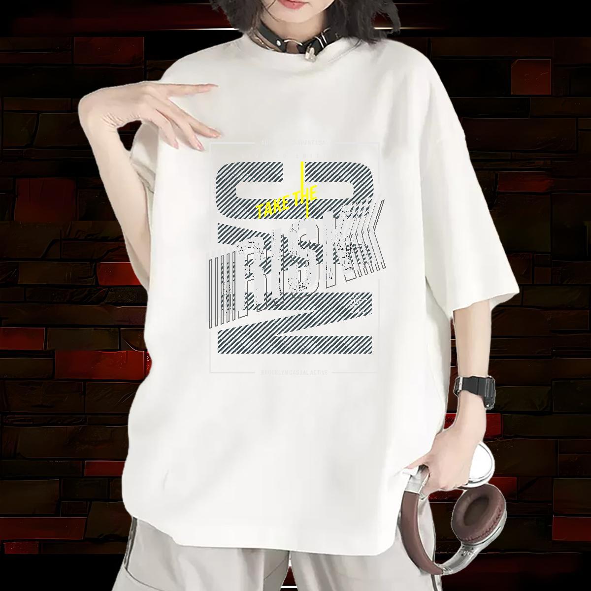 Loose fit Women Tees 100% Cotton 230g risk Street T Shirt For Woman Breathable Soft DIY Printed Top Tees