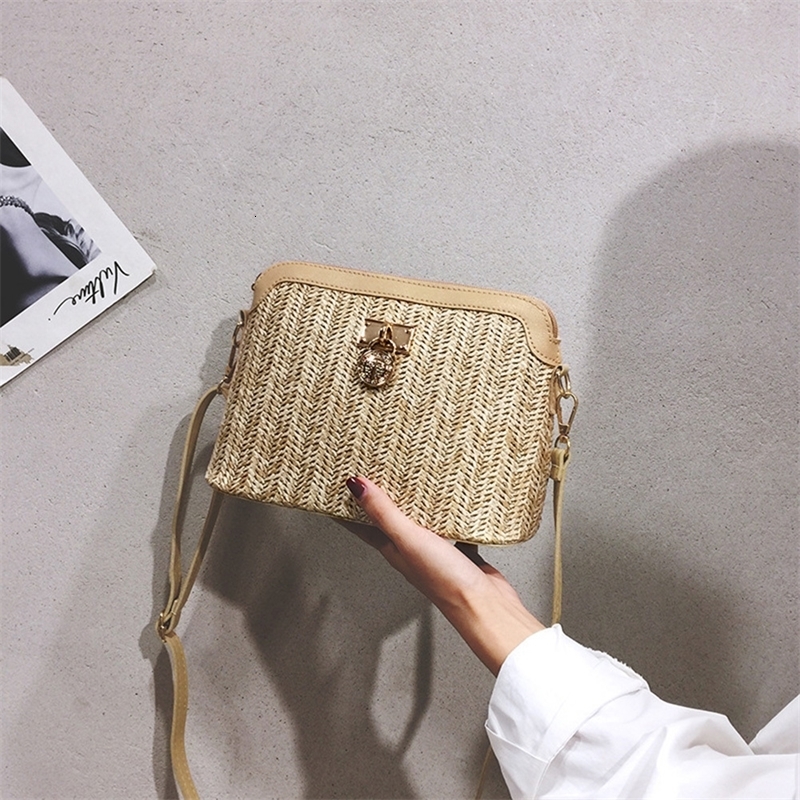 Korean Straw Shoulder Bag Shell Woven Messenger Travel Crossbody Handbags 240824Z