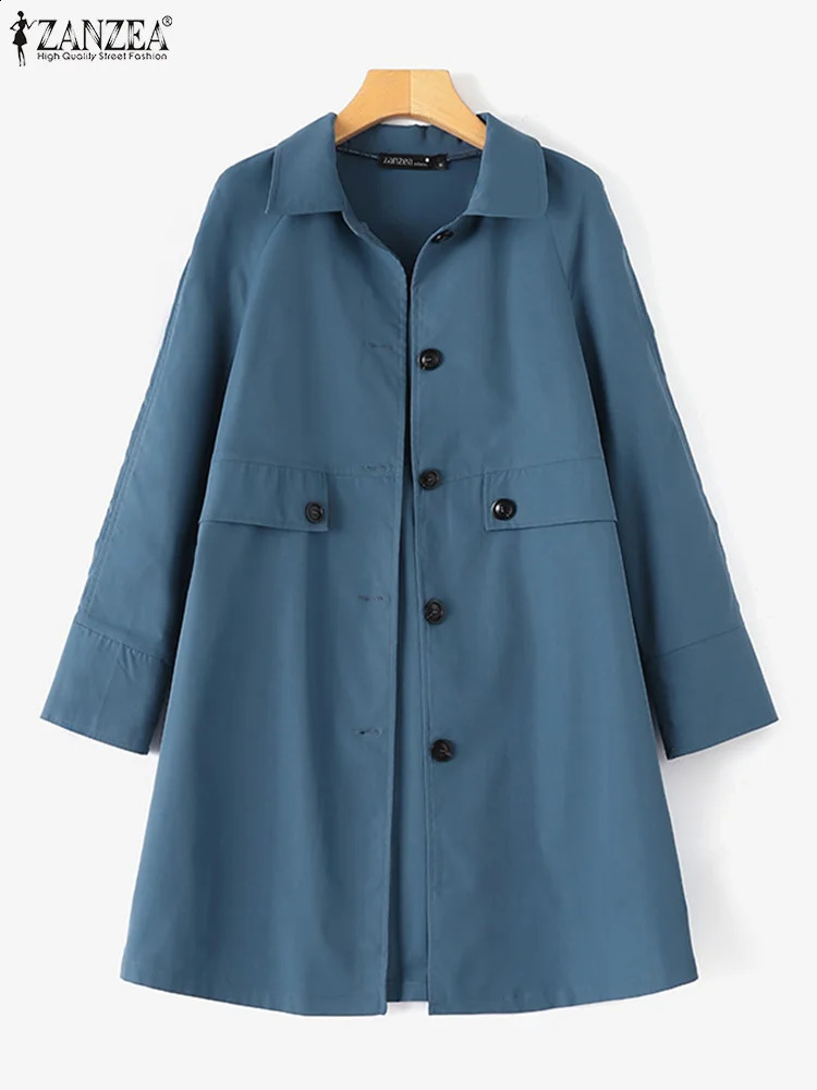 ZANZEA Fashion OL Work Trench Coats Womens Retro Solid Windproof Autumn Long Sleeve Collar Jacket Elegant Party Coat 240826