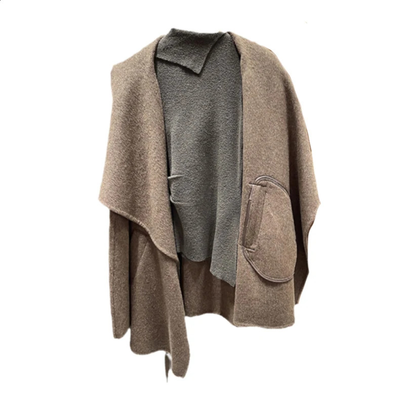 GkyocQ Korean Fashion Women Coat Wool Blends Lapel Collar Long Sleeve Waist Slim Belt Elegant All Match Female Coats Jacket 240826