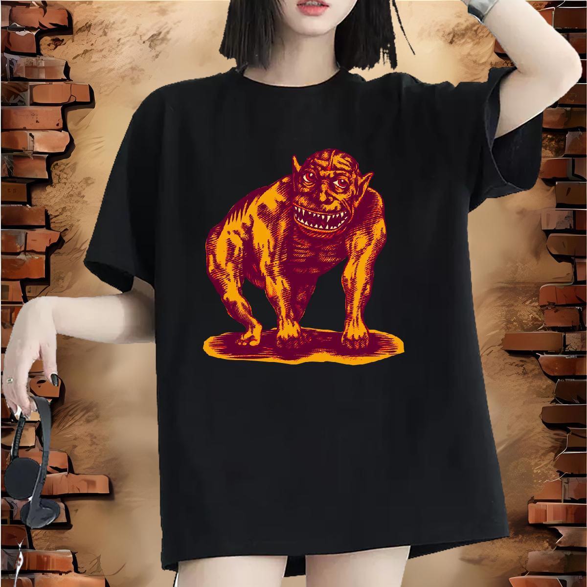 Lady Tshirt for Man Woman 100% Cotton 230g scary Street T Shirts Women Crew Neck Plus Size Cartoon Clothes Shirt