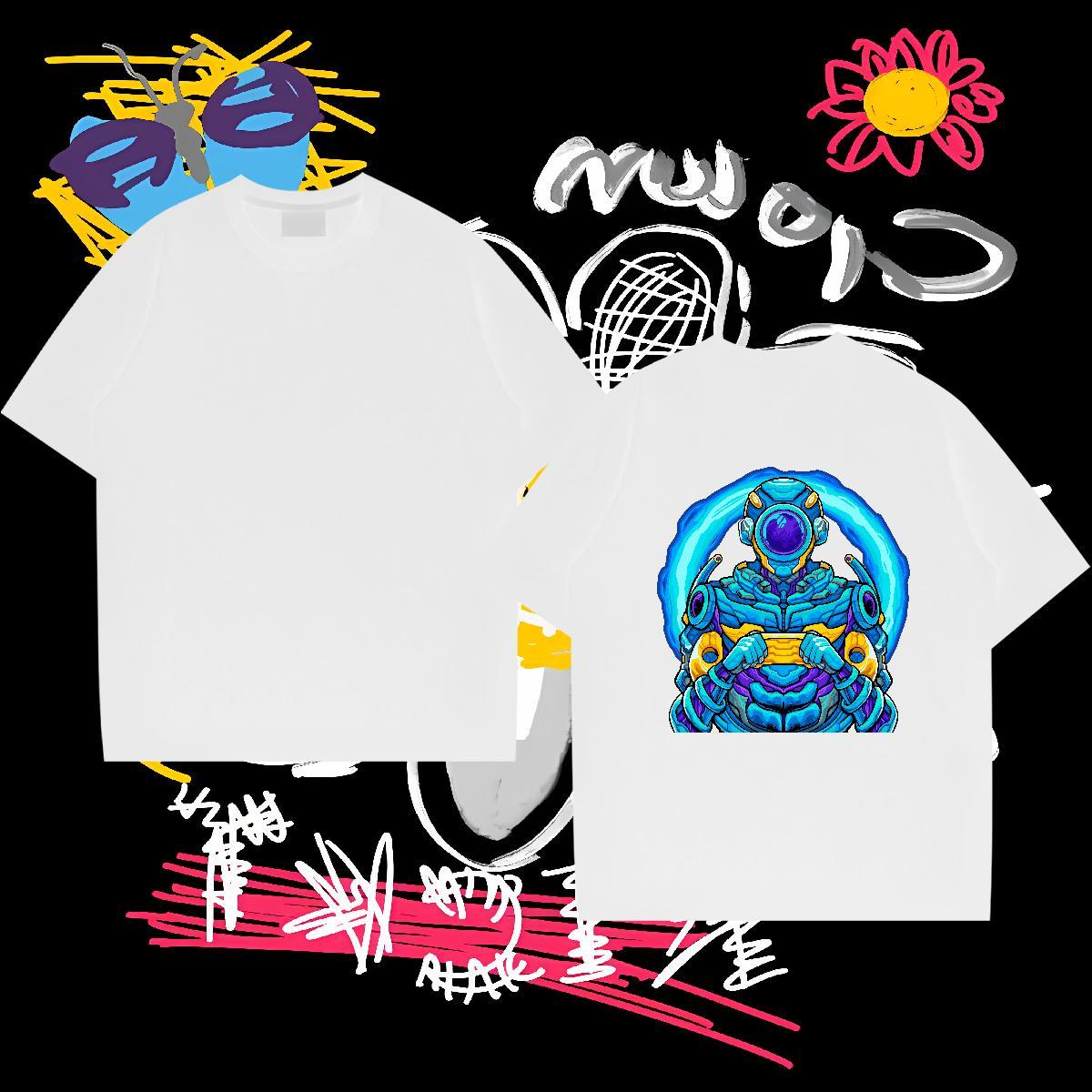 Popular T Shirt For Man 100% Cotton 230g robot Spring Summer Oversized 3XL 4XL O-Neck Short Sleeve Men Tees Brand Wear