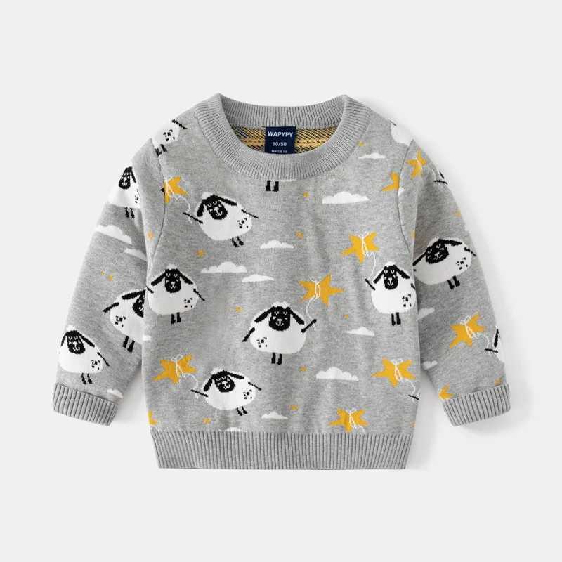 Autumn Winter Children Boys Zipper Cartoon Sheep Printed Long Sleeve Baby Boys Sweater Sweet Round Neck Warm Preschool Boys TopW240824