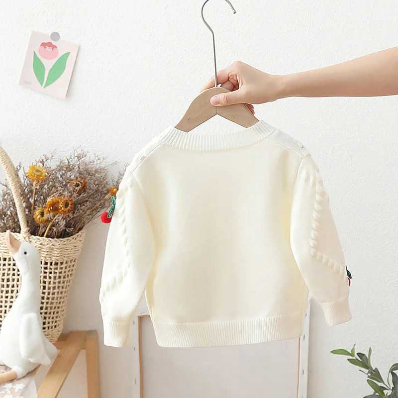Autumn Little Girl Knit Cardigans 3D Cherry Love Button Kid Girl Open Stitch Coat Loose Solid Long Sleeve Baby Girl Sweater CoatsW240824