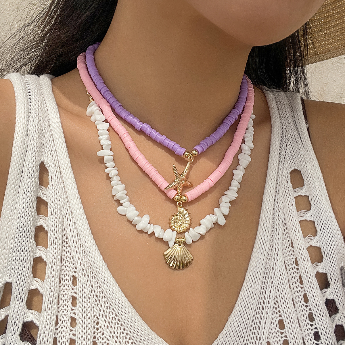 Ocean Wind Shell Turquoise Multi layer Beach Sea Star Bead Necklace Accessories Female