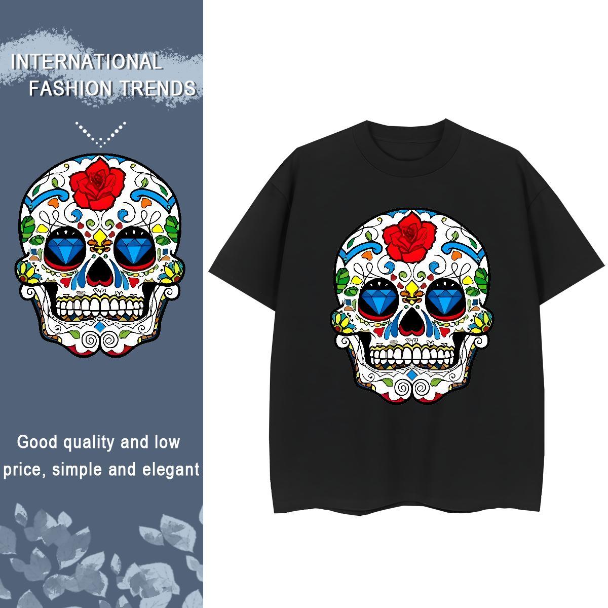 Wholesale T-Shirts 230g 100% Cotton skull Street Casual Cartoon Printing L-4XL Round Neck Short Sleeve Tshirt for Man Woman Fashion Casual Tshirts