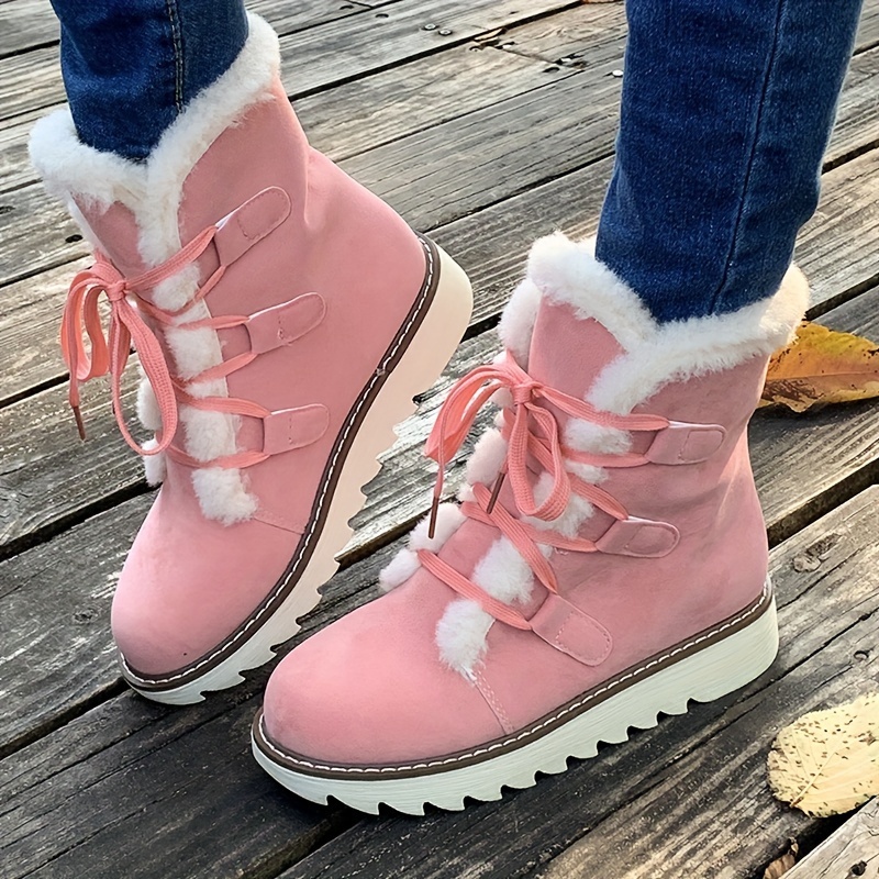 Women's Cozy Plush-Lined Winter Snow Boots - Solid Color, Secure Lace-Up, Anti-Slip Sole for Outdoor Adventures
