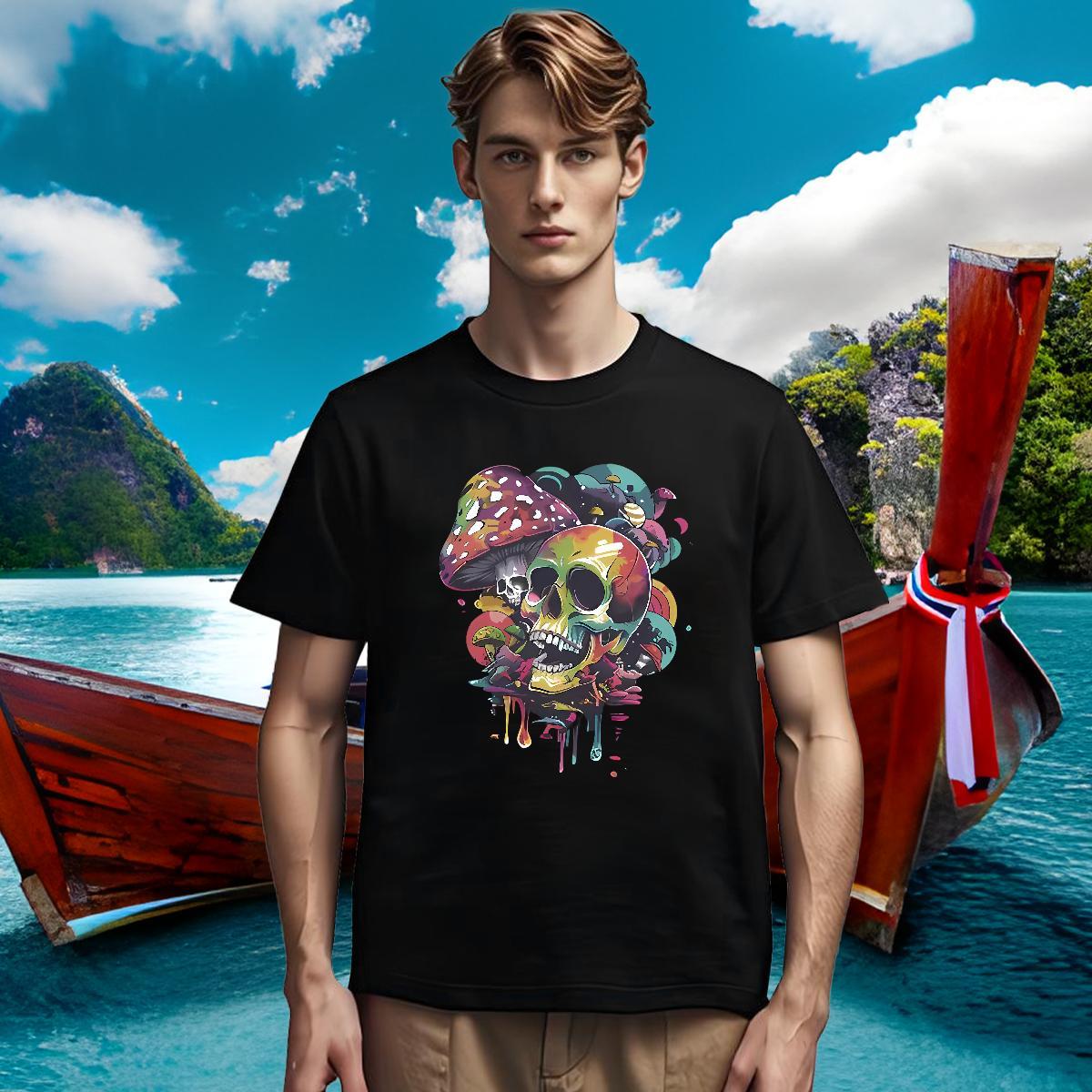 Brand T-Shirts for Men 230g Cotton mushroom Casual Daily Wear Anime Breathable Men Tshirts Factory Direct Tops