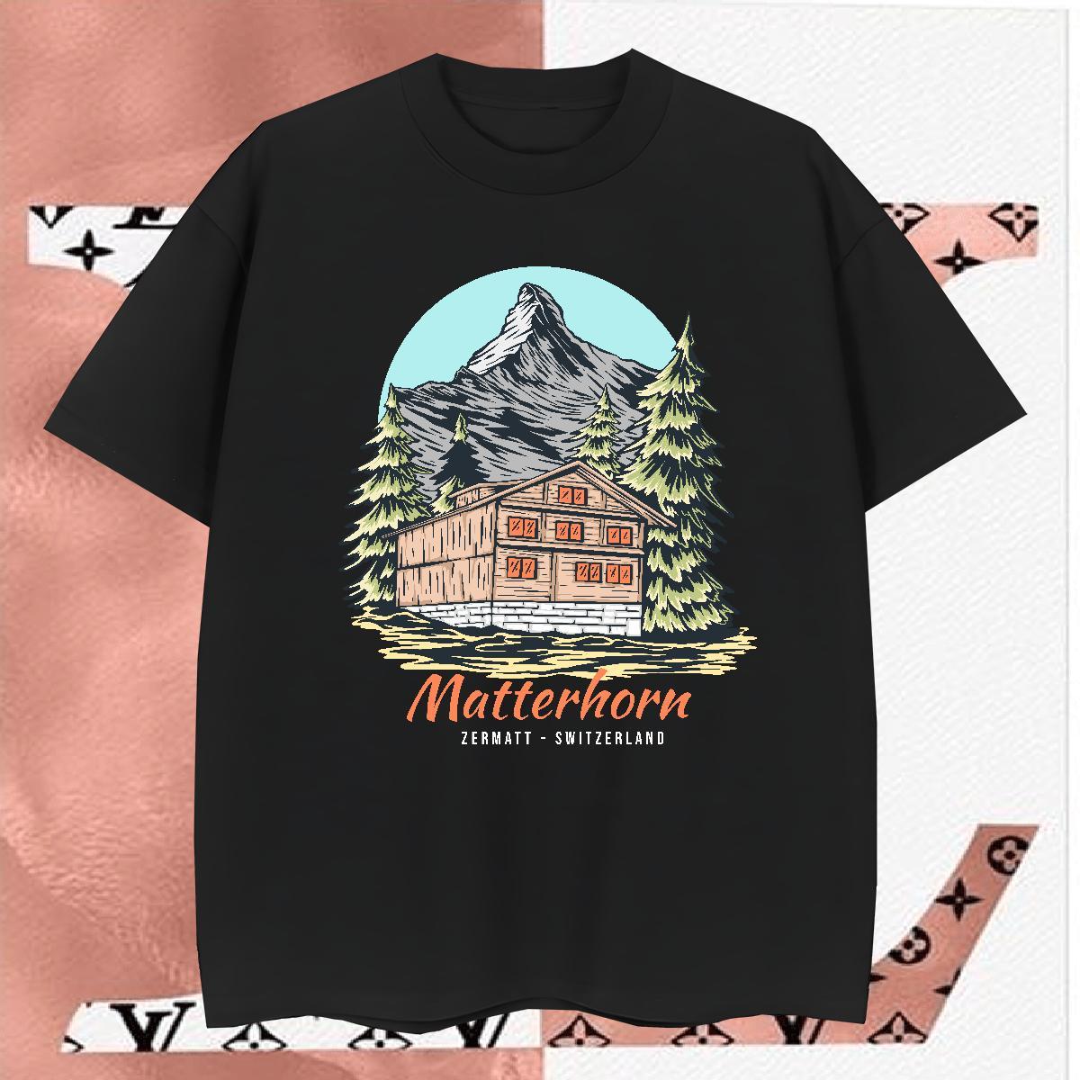 Free Shipping T Shirts Men 230g Cotton mountains Casual Beach Plus Size Cartoon Short Sleeve O-Neck Tshirts 2024 Tops Tees