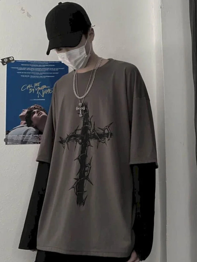 Mens T-shirts autumn mens clothing anime casual long sleeves oversized Y2K T-shirts Harajuku streetwear academic hip-hop T-shirts 240826