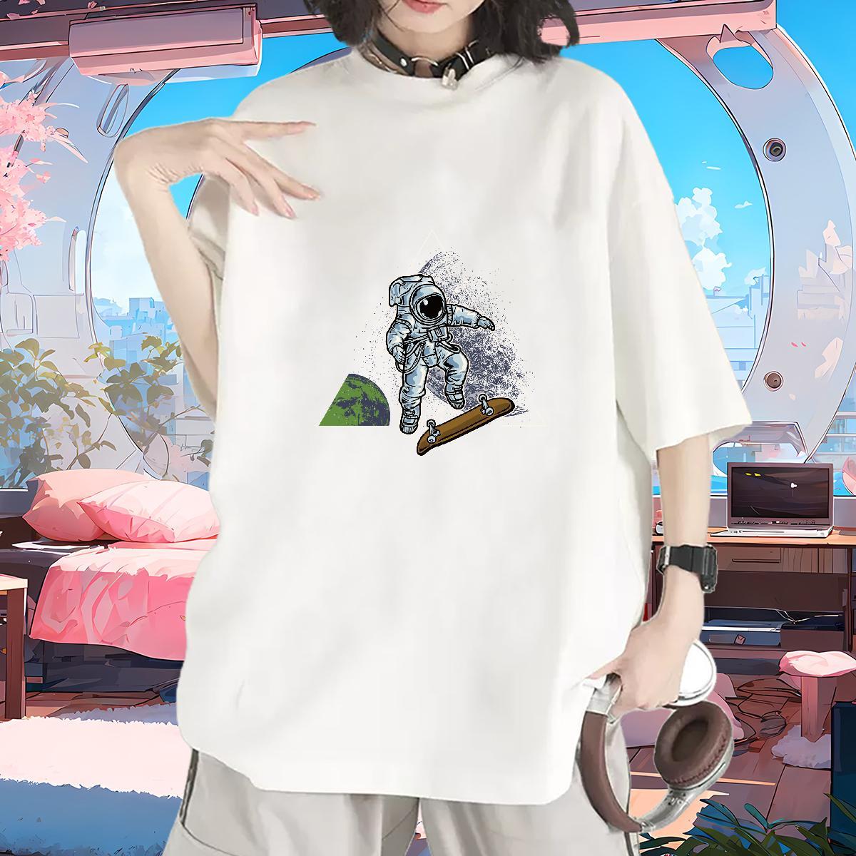 Nice Women Tees 230g Pure Cotton universe Sports Casual T Shirts Women Breathable Soft Floral Print Clothes