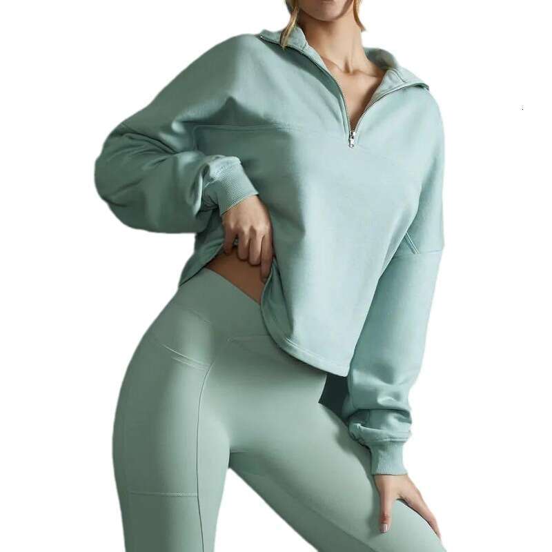 YOGA yoga outfit new high neck fiess sports top women's stand up collar running zipper loose long sleeved sweatshirt