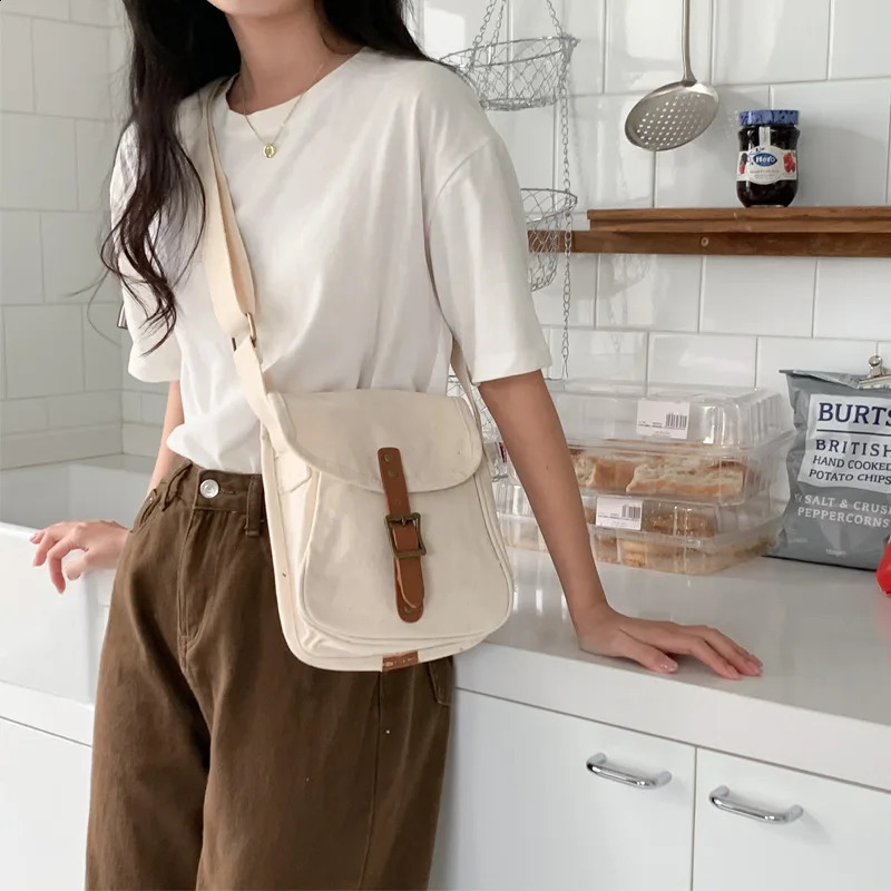 Japanese Korean Vintage Casual Canvas Crossbody Bag Streetwear Women Simple Handbags Fashion All Match Y2k Shoulder Bags Trendy 240824
