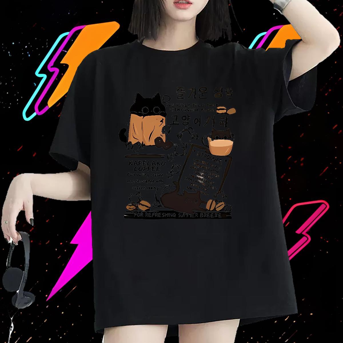 Unisex Tshirt for Man Woman 230g Pure Cotton cat Daily Outfit T Shirt For Woman Breathable Crew Neck Skull Clothings