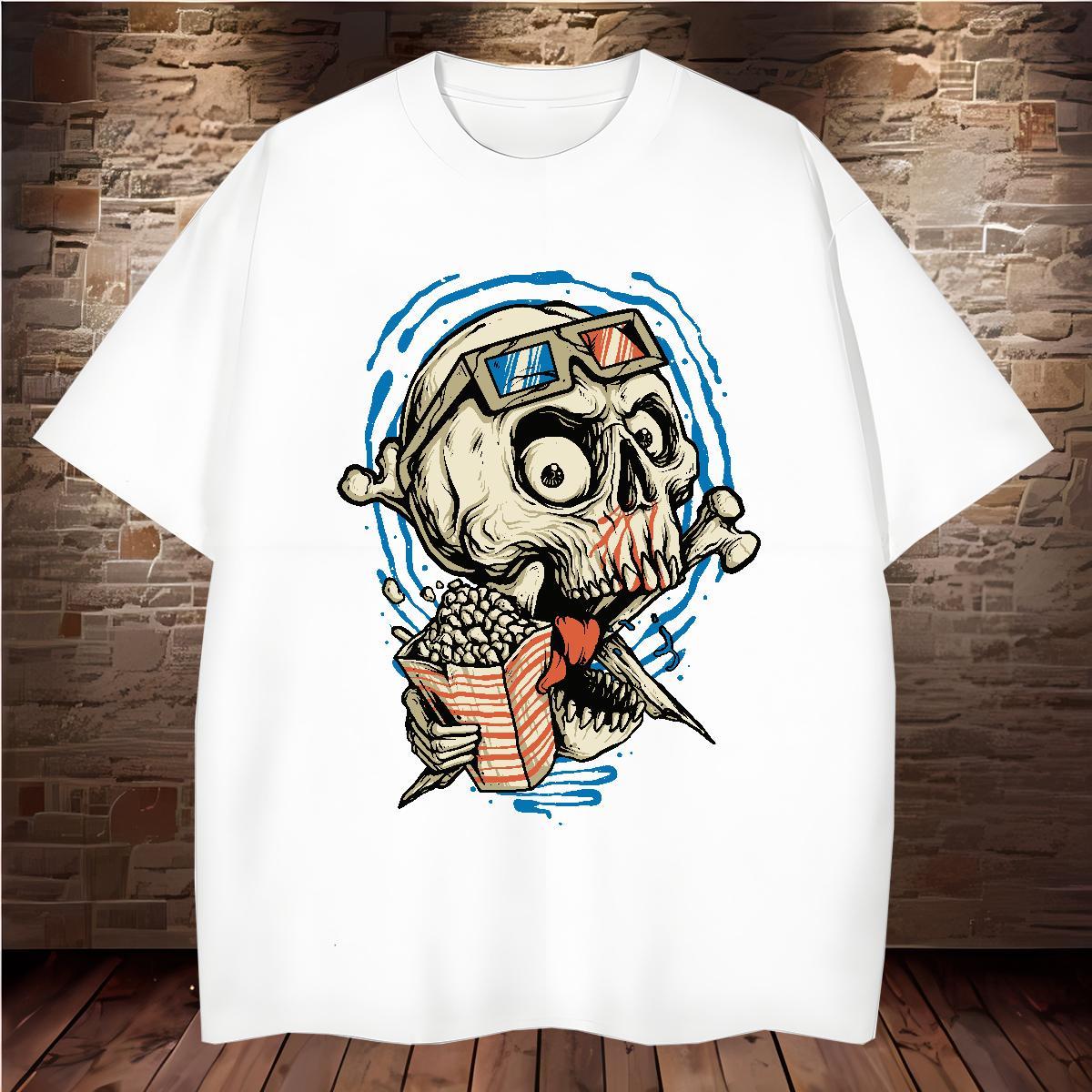Loose Mens T Shirts 230g 100% Cotton skull Hip Hop Skull Breathable Mens Tshirts DIY Customized Clothings